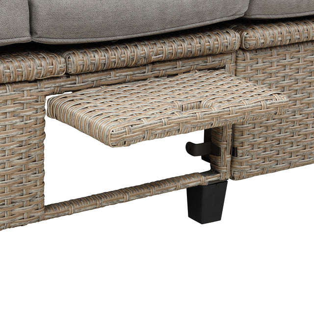 TOPMAX 4 Piece UV-Resistant Resin Wicker Patio Sofa Set with Retractable Canopy, Cushions and Lifting Table,Brown