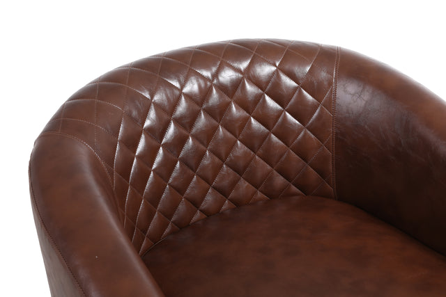 COOLMORE accent Barrel chair living room chair with nailheads and solid wood legs  Brown pu leather