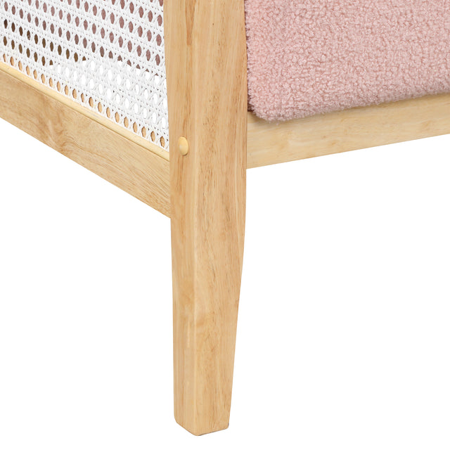 【EAT 3.10】Mid-Century Armchair Rattan Mesh Upholstered Accent Chair,Teddy Short Plush Particle Velvet Armchair for Living Room,Bedroom, Office, Studio,Pink