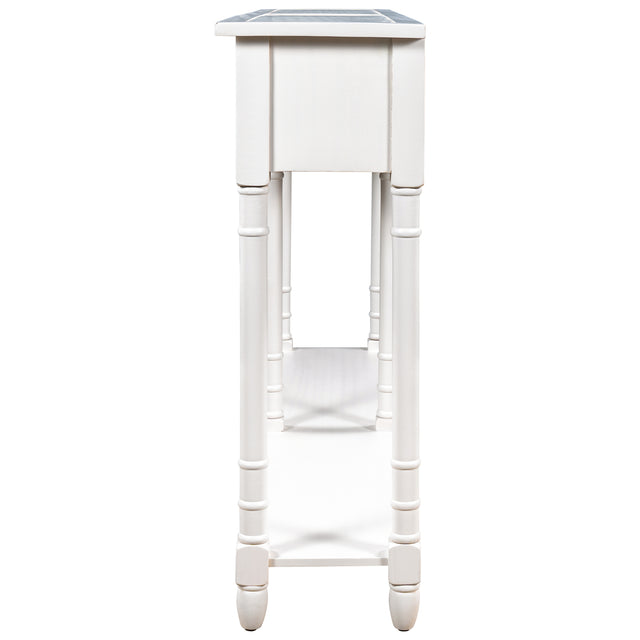 TREXM Console Table Sofa Table Easy Assembly with Two Storage Drawers and Bottom Shelf for Living Room, Entryway (Ivory White)