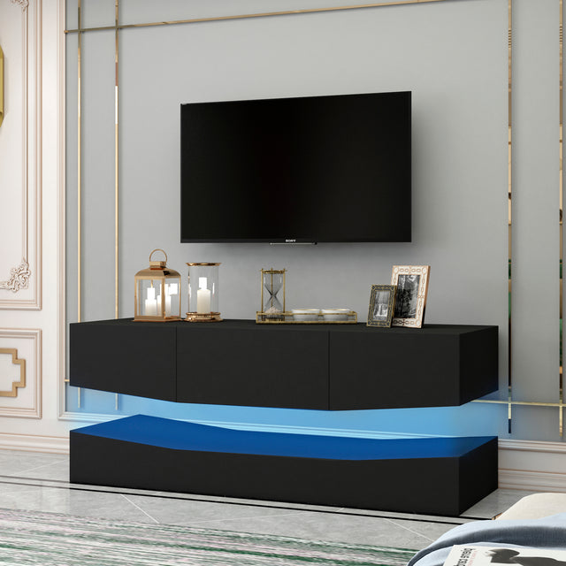 LED TV Stand for 55 inch TV, Modern Entertainment Center with LED Lights, TV & Media Furniture Console for Under TV Living Game Room Bedroom,Black