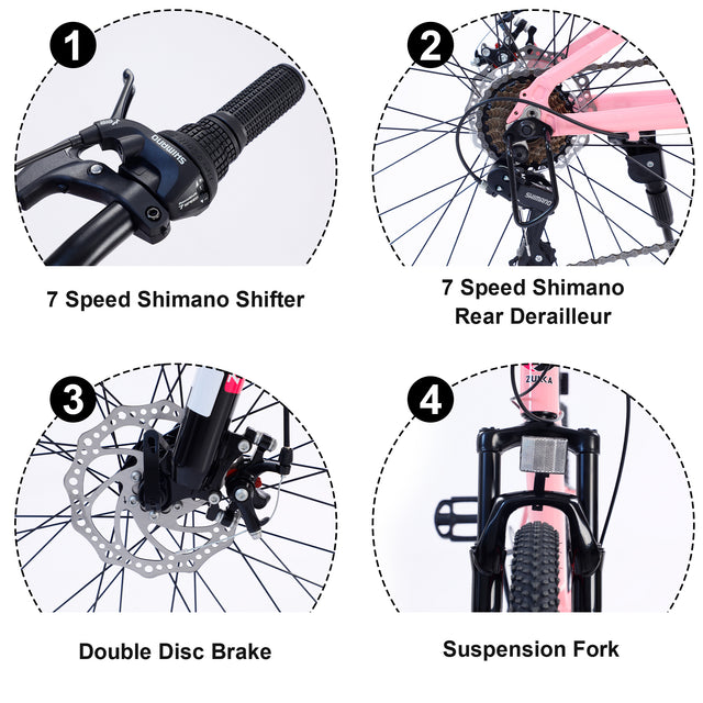 Mountain Bike for Girls and Boys  Mountain 24 inch shimano 7-Speed bike