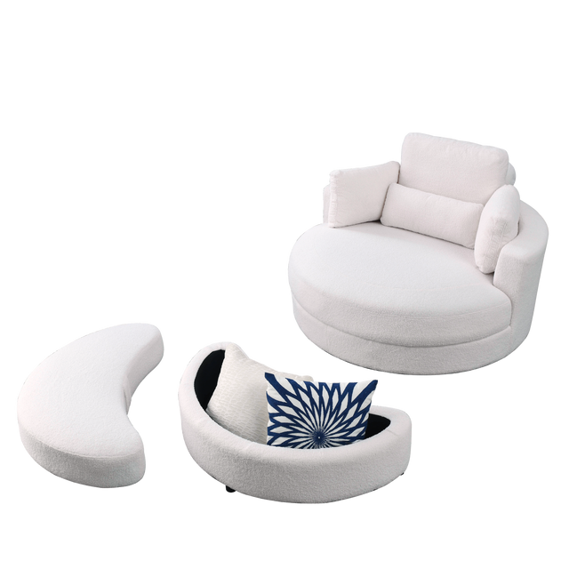 [Video] Welike Swivel Accent Barrel Modern Sofa Lounge Club Big Round Chair with Storage Ottoman Linen Fabric for Living Room Hotel with Pillows