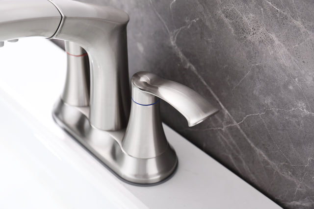 Bathroom Faucets for Sink 3 Hole,Brushed Nickel Bathroom Faucet with Pull Out Multi Functional Sprayer,Vanity Sink Faucet 2 Handle Centerset 4 inch Pull Down Faucet with 2 Water Lines,RV Camper Faucet