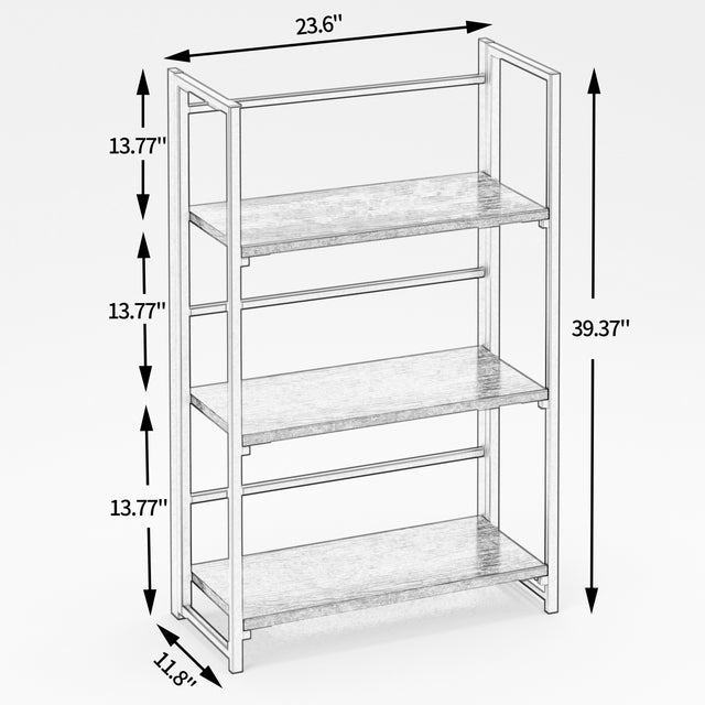 Three-layer folding bookshelf-black paint + retro color