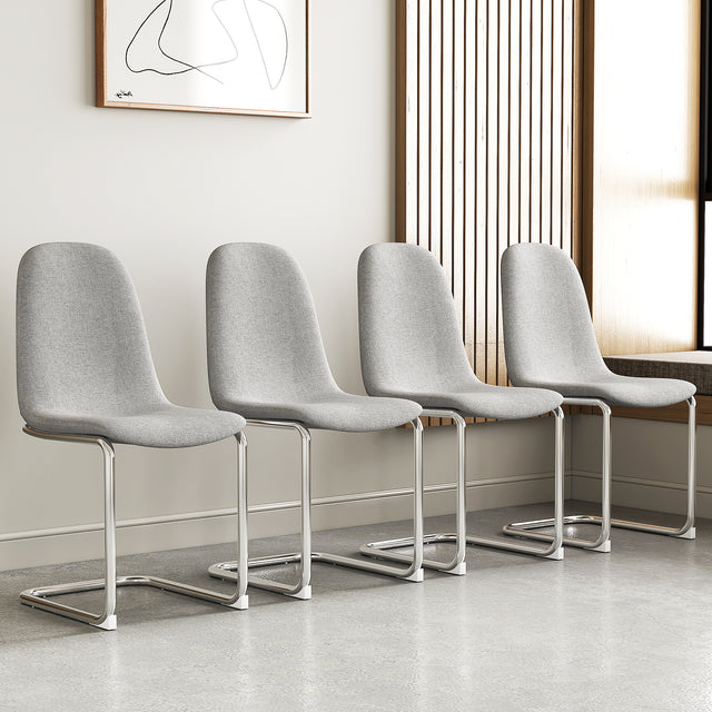 Dining Chairs Set of 4,Spoon shape Modern Style Dining Kitchen Room Upholstered Side Chairs， Accent Chairs with Soft Linen Fabric Cover Cushion Seat and plating Metal Legs Light Grey office chair