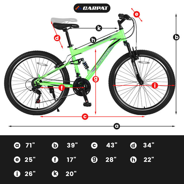 S26206 26" 21-Speed Bicycle for Adult, Front and rear shock absorption, Camping Bicycle, Height Adjustable ,Mountain Bicycle for Roadways, Mountains bike