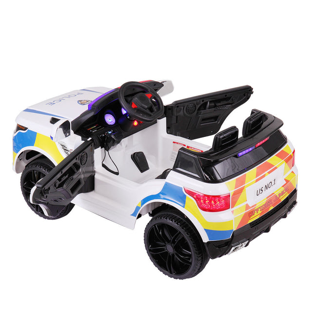 12V Kid Ride on Police Car with Parental Remote Control, Battery Powered Electric Truck with Siren, Flashing Lights, Music, Spring Suspension, White
