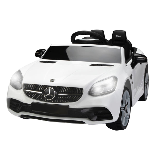 Licensed Benz, 12V kids Ride On Electric Car for Ages 3-6, LED Head Lights, Safe Belt, Double Doors, 2 Speeds, Gift -White