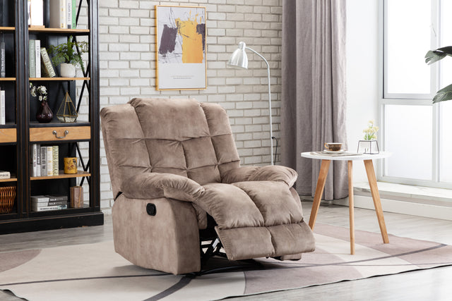 Recliner Chair Overstuffed, Manual Reclining Single Couch Wide Seat with Thickened Headrest and Back (Camel)