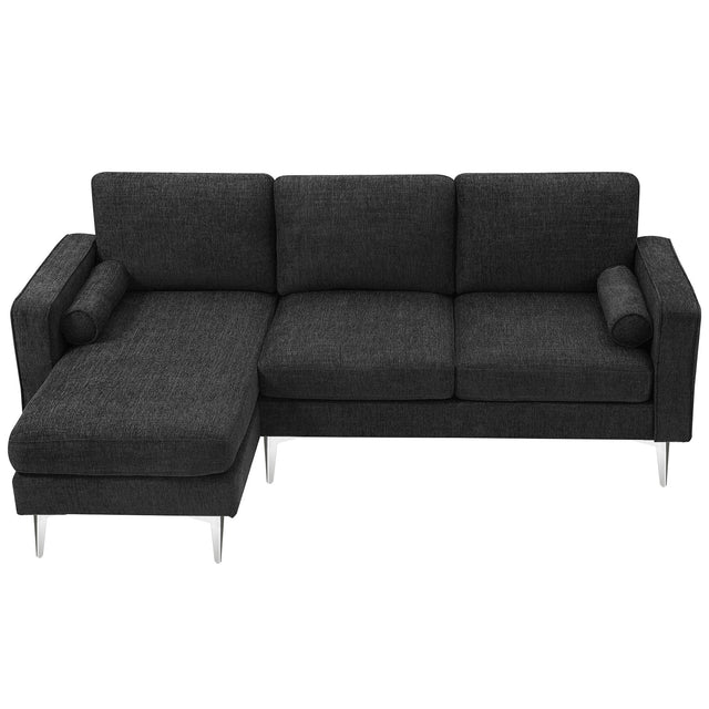 [VIDEO provided] [New]86" Convertible Sectional Sofa, Modern Chenille Fabric Sectional Sofa,  L-Shaped Couch 3-Seat Sofa Sectional with Reversible Chaise (2 Pillows)