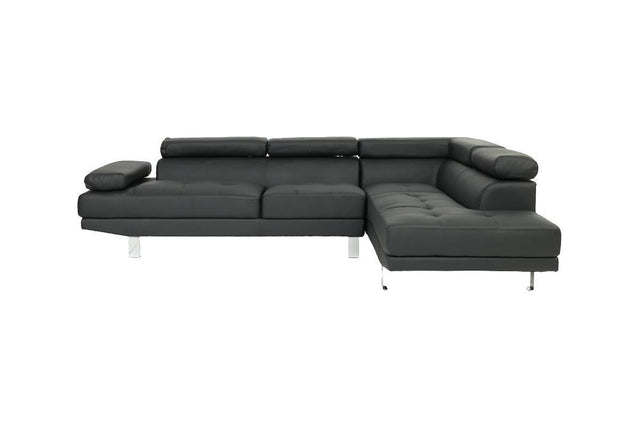 Black Color Sectional Living Room Furniture Faux Leather Adjustable Headrest Right Facing Chaise & Left Facing Sofa