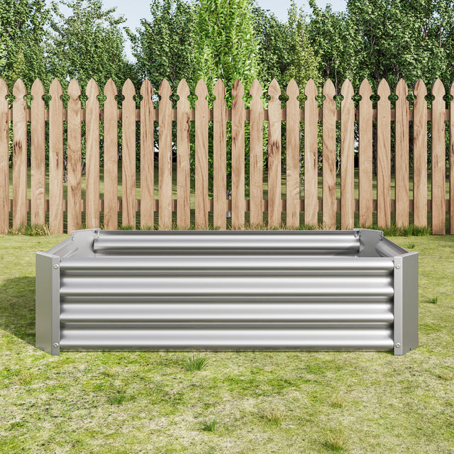 Metal Raised Garden Bed, Rectangle Raised Planter 4×2×1ft  for Flowers Plants, Vegetables Herb Veezyo Silver