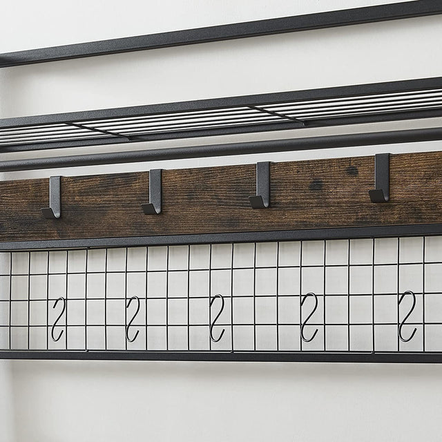 Coat Rack Entryway Organizer/ Hall Tree with Bench, Shoe Storage and Multiple Coat Hooks