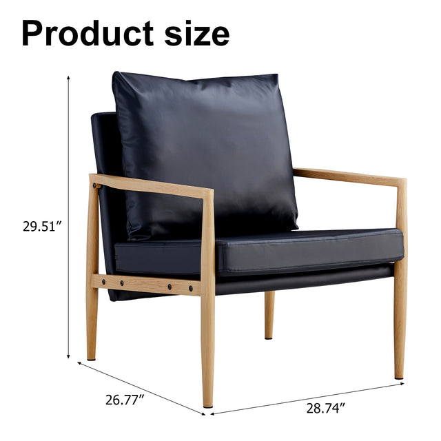 Sofa Chair.Black PU Leather Accent Arm Chair Mid Century Modern Upholstered Armchair with Imitation solid wood color Metal Frame Padded Backrest and Seat Cushion Sofa Chairs for Living Room