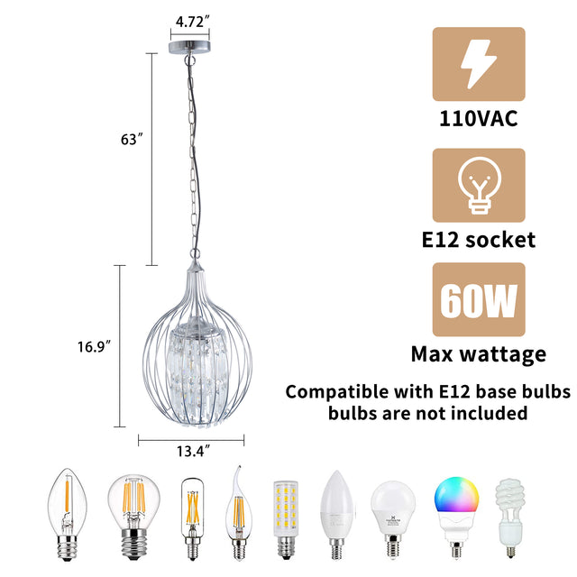 Modern American spherical crystal chandelier -3 bulbs -E12 lamp holder