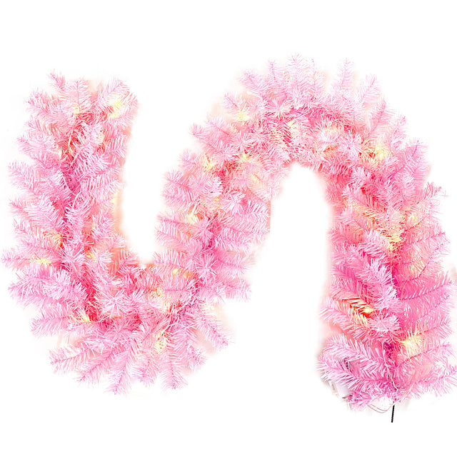 Pre-lit Artificial Christmas 2-Piece Set, Xmas Tree 5FT Pink Christmas Tree with 6 feet Garland X-mas