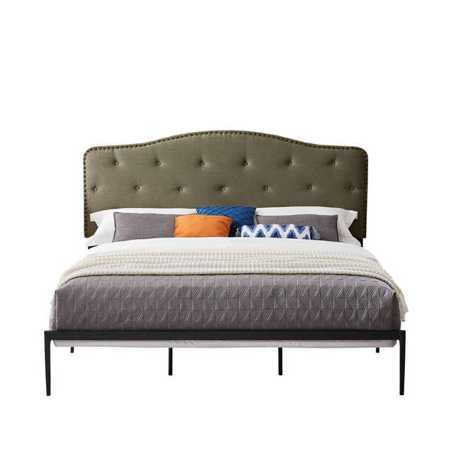 B113 King bed, Beautiful headboard with buttons  Strong iron frame with high temperature paint