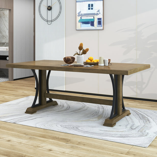 TREXM Retro Style Dining Table 78” Wood Rectangular Table, Seats up to 8 (Natural Walnut)