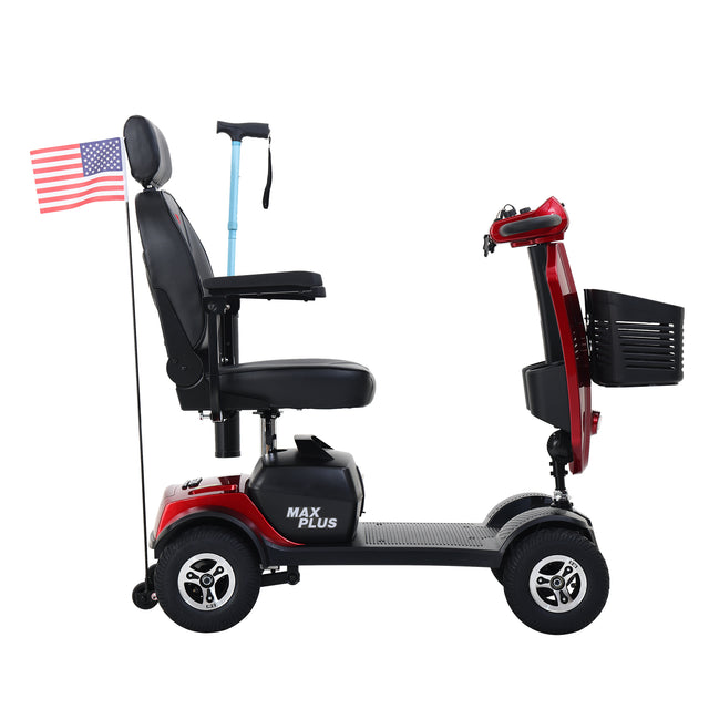 MAX PLUS RED W429S00020  4 Wheels Outdoor Compact Mobility Scooter with 2pcs*20AH Lead acid Battery, 16 Miles, Cuo Holders & USB charger Port