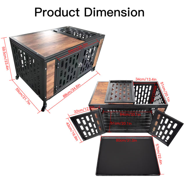Dog Crate End Table with Cushion and Hooks,  Furniture Style Mesh Pet Kennels, Dog House Indoor Use