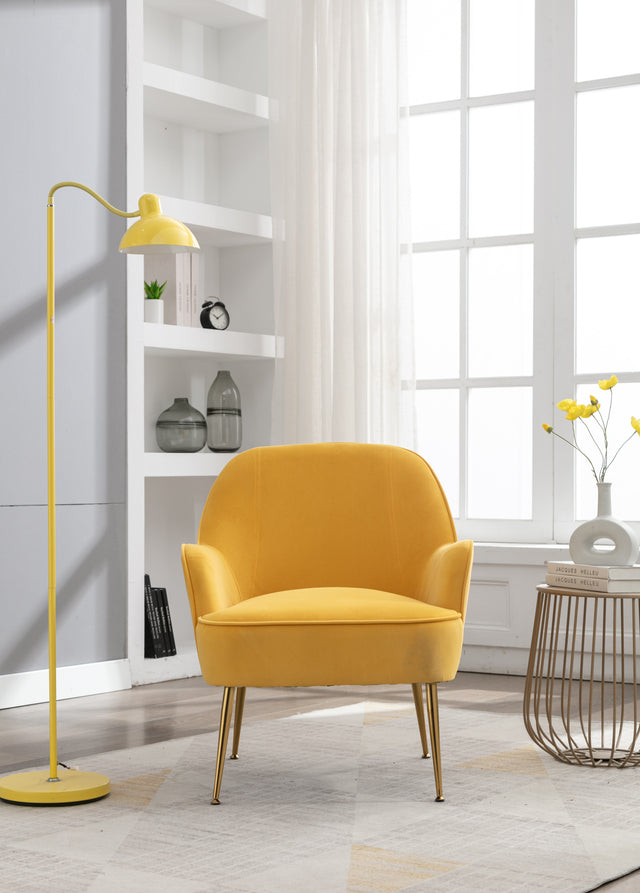 Modern Ergonomics Soft Velvet Fabric Material Accent Chair With Gold Legs And Adjustable Feet Screws For Indoor Home Living Room,Yellow