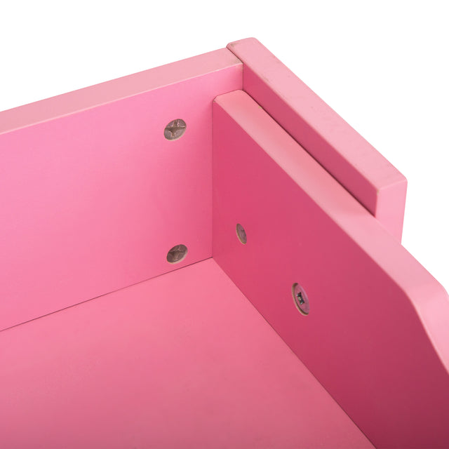 3-in-1 Kids Wood Table and 2 Chairs, Children Activity Table Set with Storage, Blackboard, Double-Sided Table for Drawing,Pink & Gray