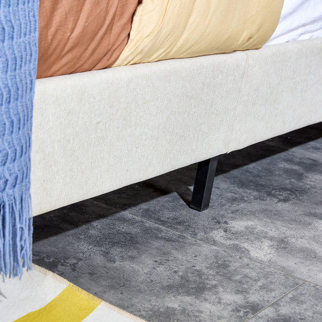 Full Size Platform Bed Frame with Fabric Upholstered Headboard and Wooden Slats Support, Fully Upholstered Mattress Foundation/No Box Spring Needed/Easy Assembly, Beige