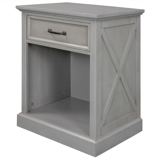 Old Paint Style Modern Wooden Nightstand with Drawers Storage for Living Room/Bedroom, Gray