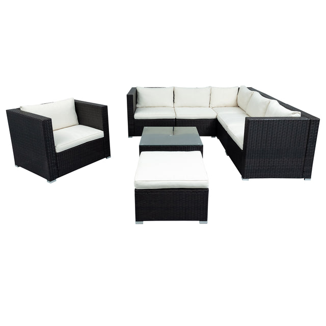 U_STYLE Patio Furniture Sets, 8-Piece Patio Wicker Corner Sofa with Cushions, Ottoman and Coffee Table