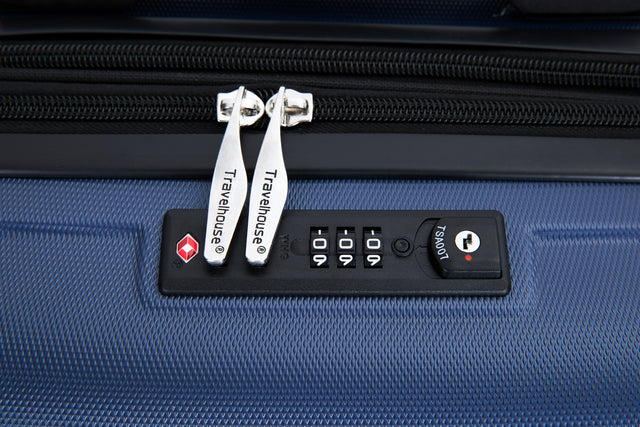 Expandable 3 Piece Luggage Sets ABS Lightweight Suitcase with Two Hooks, Spinner Wheels, TSA Lock, (20/24/28) Blue