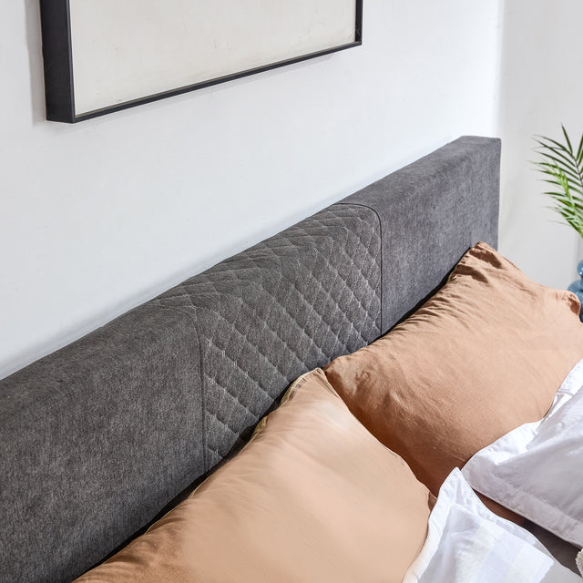 Full Size Platform Bed Frame with Fabric Upholstered Headboard and Wooden Slats Support, Fully Upholstered Mattress Foundation/No Box Spring Needed/Easy Assembly, Dark Grey