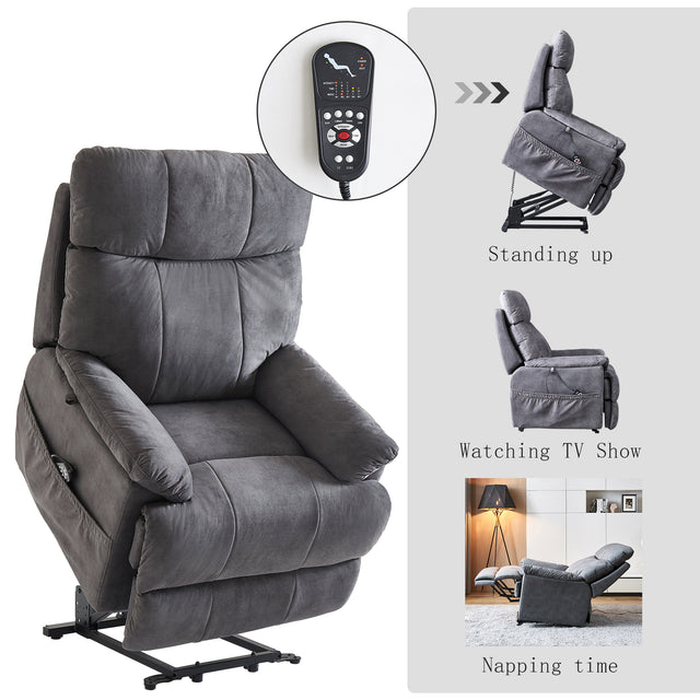 Large size Electric Power Lift Recliner Chair Sofa for Elderly, 8 point vibration Massage and lumber heat, Remote Control, Side Pockets, cozy fabric, overstuffed arm, heavy duty 230LB