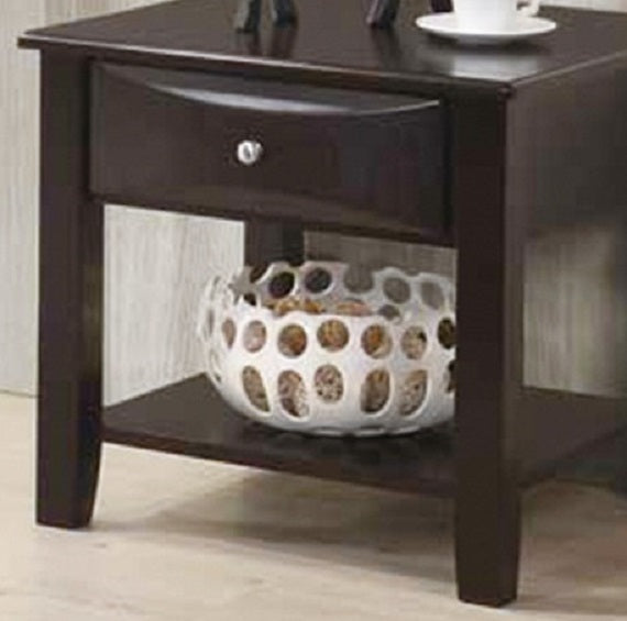Simple Modern Look Wooden End Table Living Room Sofa Side Table Venner DrawerAnd Shelf