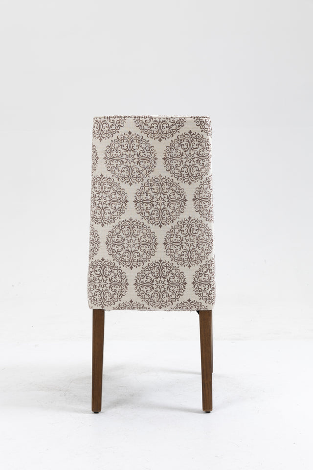 Cover Removable Interchangeable and Washable Coffee Medallion Fabric Upholstered Parsons Chair with Solid Wood Legs 2 PCS
