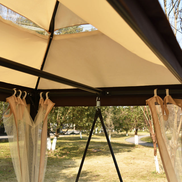 [VIDEO provided] U_STYLE 8.9 Ft. W x 5.9 Ft. D Outdoor Gazebo with Convertible Swing Bench, Double Roof Soft Canopy Garden Backyard Gazebo with Mosquito Netting Suitable for Lawn, Garden, Backyard