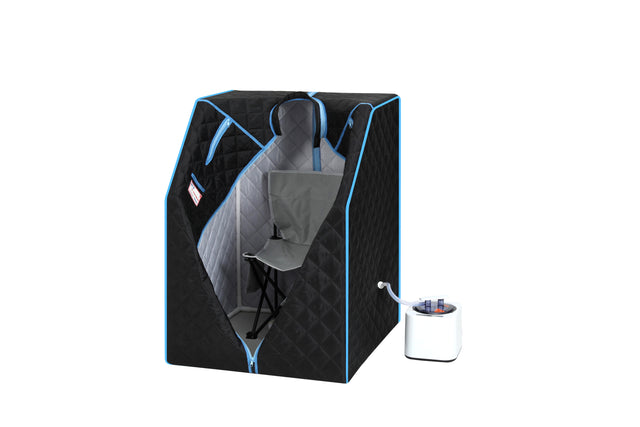 Portable Half body Black Steam Sauna Tent for Personal Relaxation, Detox and Therapy at home.PVC Pipe Connector Easy to Install.Fast heating with FCC Certification