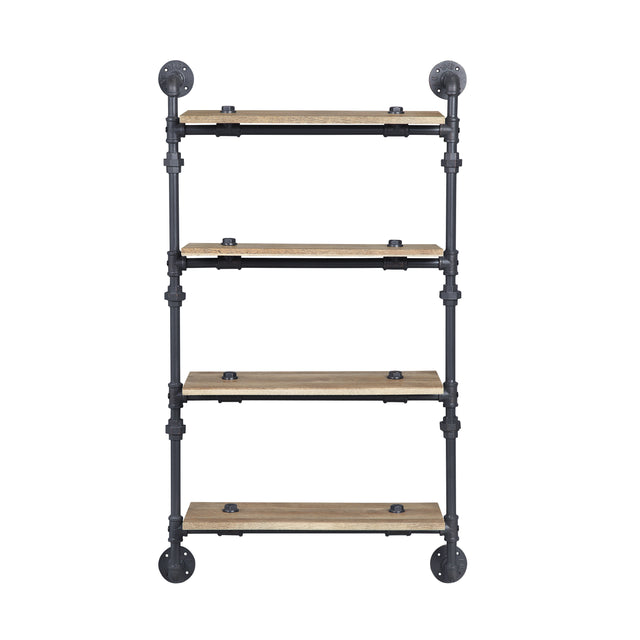 ACME Brantley Wall Rack w/4 Shelves in Oak & Sandy Black Finish AC00737