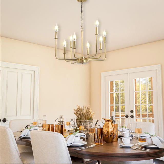 Modern American candle-shaped golden iron chandelier -8 bulbs -E12 lamp holder