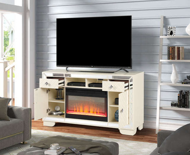 Madison TV Stand With Electric Fireplace in Beige