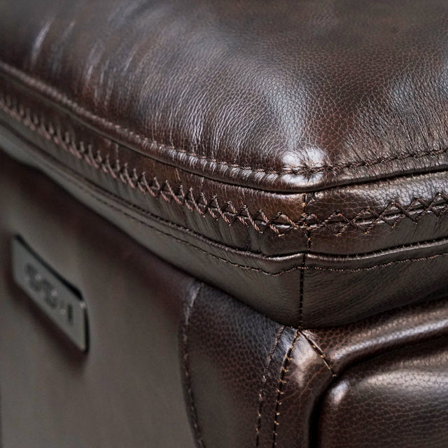 Timo Top Grain Leather Power Reclining Loveseat With Console | Adjustable Headrest | Storage | Steel Cup Holders | Cross Stitching