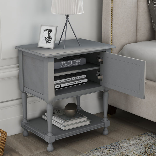 Versatile Nightstand with Two Built-in Shelves Cabinet and an Open Storage, USB Charging Design, Gray