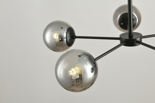 Modern American style chandelier-black-glass lampshade -5 bulbs