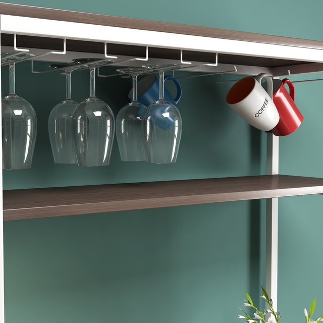 TOPMAX Updated Industrial Modern 5-Tier Baker Rack, Freestanding Bar Wine Rack Table with Glass& Cup Holders&Hooks,  Dark Brown