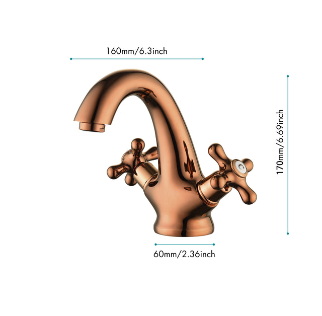 Rose Gold Bathroom Sink Faucet 2 Single Hole Vanity Vessel Sink Basin Cold and Hot Water Deck Mounted