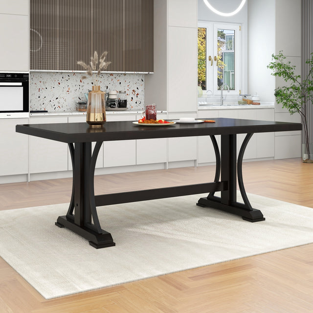 TREXM Retro Style Dining Table 78” Wood Rectangular Table, Seats up to 8 (Espresso)