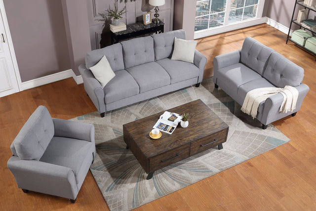 Modern Living Room Sofa Set Linen Upholstered Couch Furniture for Home or Office ,Light Grey-Blue,(1+2+3-Seat,Old Sku:SG000373AAA)
