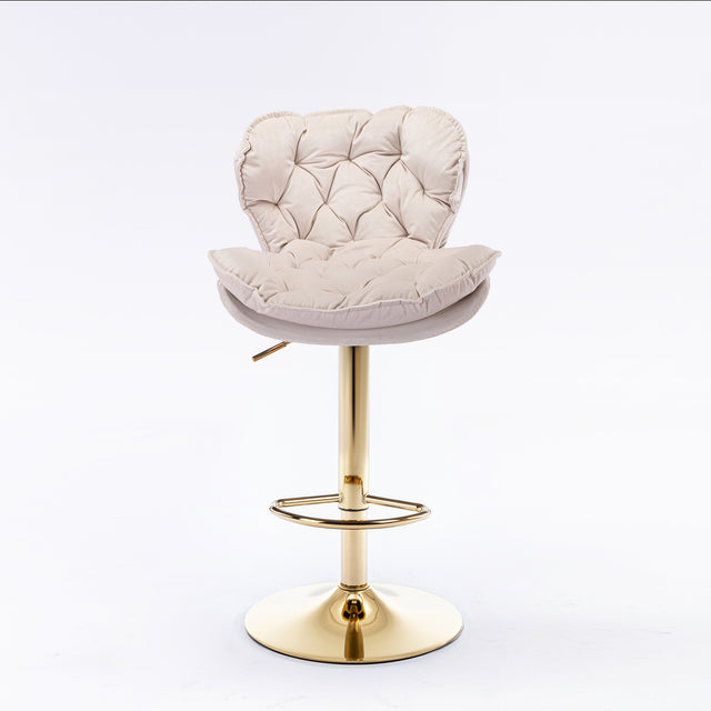A&A Furniture,Swivel Bar Stools Set of 2, Velvet Counter Height Adjustable Barstools, Dining Bar Chairs Upholstered Modern Bar Stool for Kitchen Island, Cafe, Bar Counter, Dining Room（Beige)