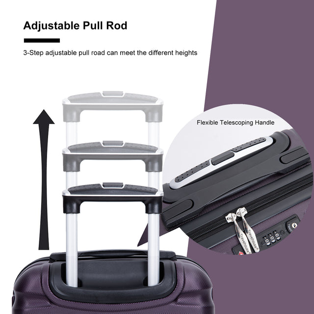20" Carry on Luggage ABS Lightweight Suitcase, Spinner Wheels, TSA Lock, Purple