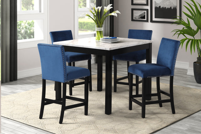 5-piece Counter Height Dining Table Set with One Faux Marble Dining Table and Four Upholstered-Seat Chairs,for Kitchen and Living room,Table : 42"L x42"Wx36"H,Chair:18.5"Wx23.2"Dx39.8"H,  Blue